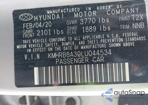 2020 Hyundai Venue Se из США, поврежденный, VIN KMHRB8A30LU044534
